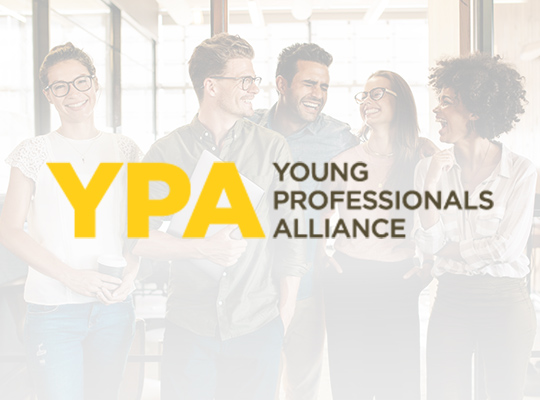 YPA logo and a group of young professionals laughing together
